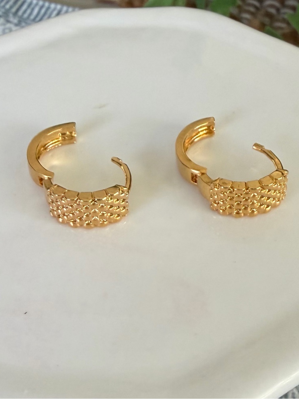 Must Have Gold Textured Huggie Hoop Earrings - Picture 2 of 5